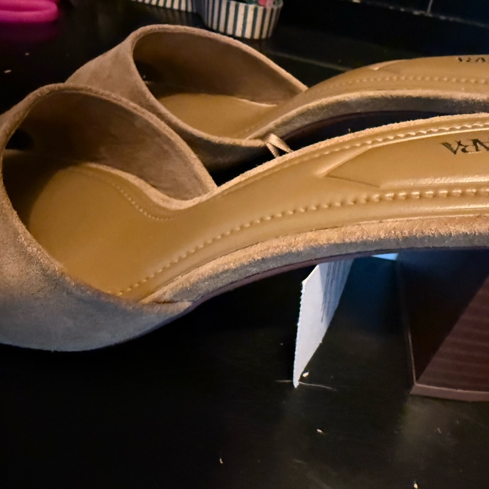 Zara Taupe Suede Open-Toe Low Heel Mules